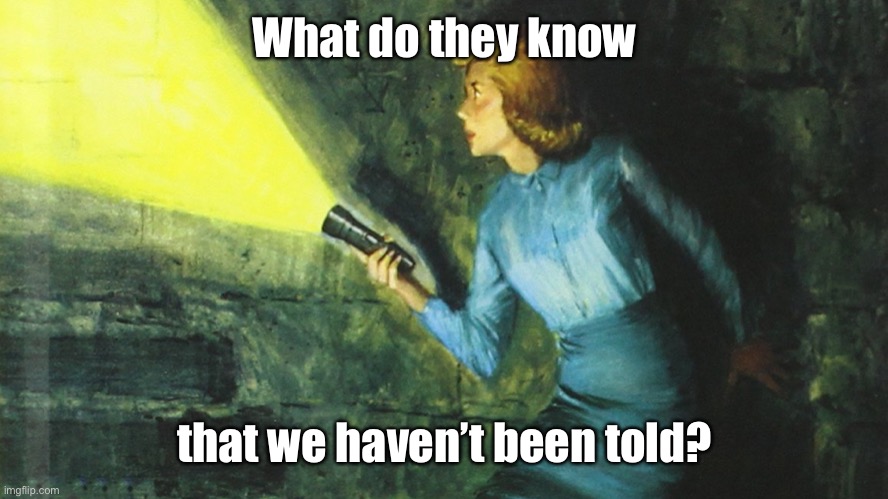 Nancy Drew Flashlight | What do they know that we haven’t been told? | image tagged in nancy drew flashlight | made w/ Imgflip meme maker