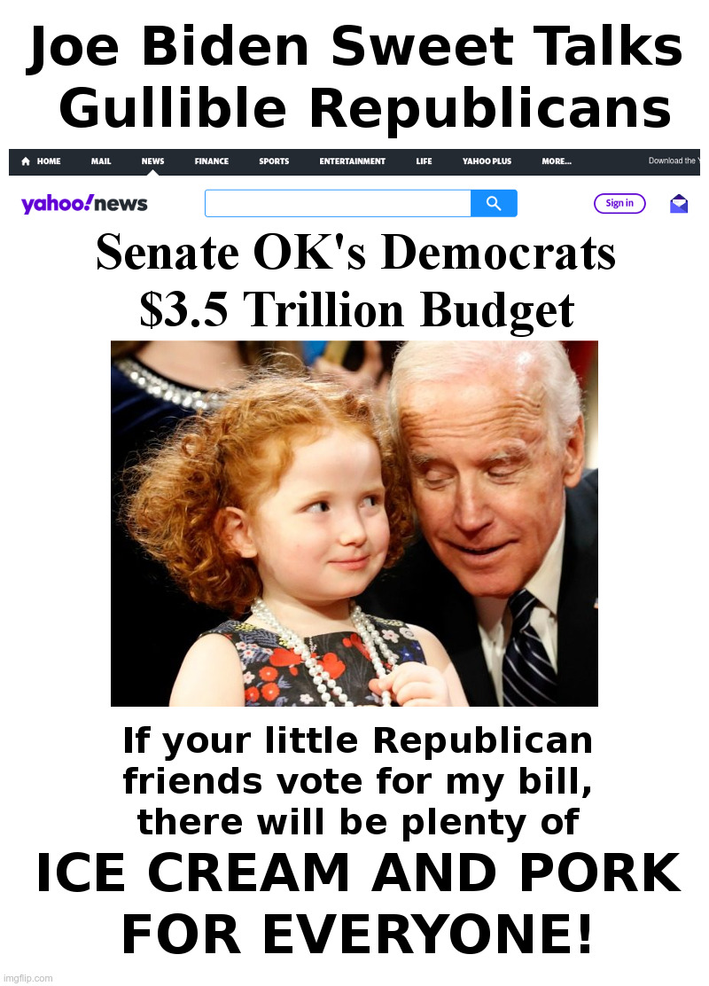 Joe Biden Sweet Talks Gullible Republicans | image tagged in joe biden,democrats,budget,ice cream,pork,inflation | made w/ Imgflip meme maker