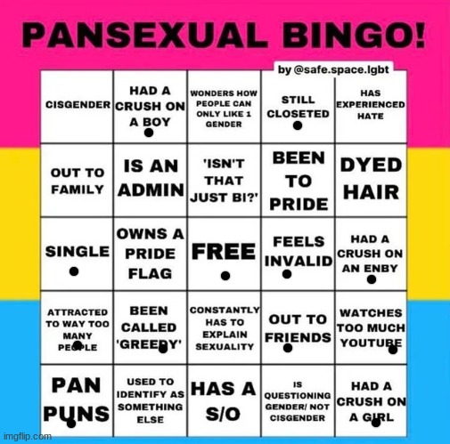 Here take this I guess | image tagged in pansexual bingo | made w/ Imgflip meme maker