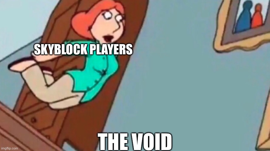 Skyblock players | SKYBLOCK PLAYERS; THE VOID | image tagged in lois falling down stairs | made w/ Imgflip meme maker