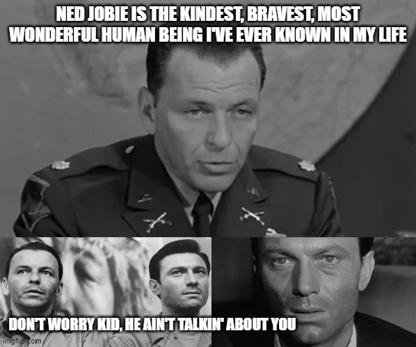 My apologies to Anna Graham for posting. | NED JOBIE IS THE KINDEST, BRAVEST, MOST WONDERFUL HUMAN BEING I'VE EVER KNOWN IN MY LIFE; DON'T WORRY KID, HE AIN'T TALKIN' ABOUT YOU | image tagged in joe biden,brainwashing,democratic socialism,evil government,movie quotes | made w/ Imgflip meme maker