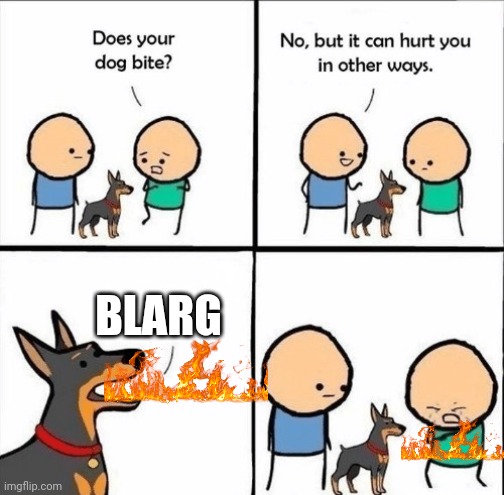 Houndoom use flamethrower | BLARG | image tagged in does your dog bite | made w/ Imgflip meme maker