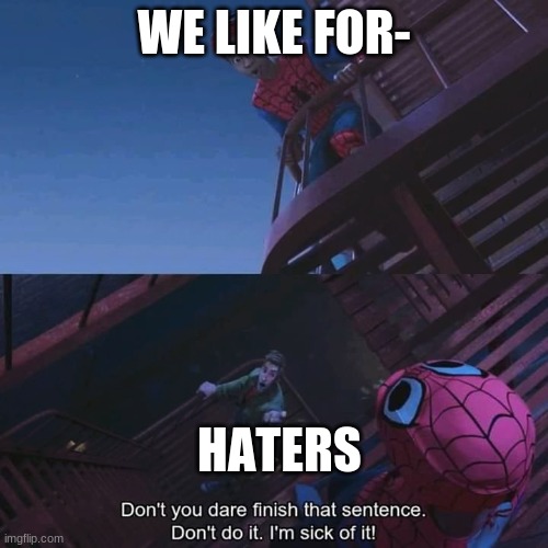 WE LIKE FORTNITE | WE LIKE FOR-; HATERS | image tagged in don't you dare finish that sentence | made w/ Imgflip meme maker