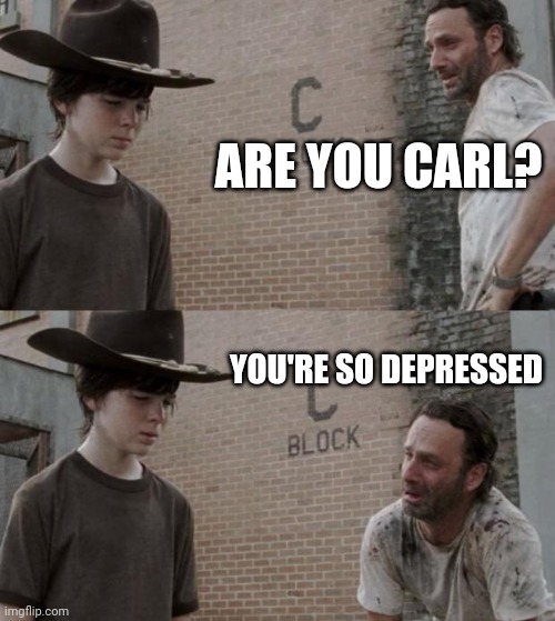 Rick and Carl Meme | ARE YOU CARL? YOU'RE SO DEPRESSED | image tagged in memes,rick and carl | made w/ Imgflip meme maker