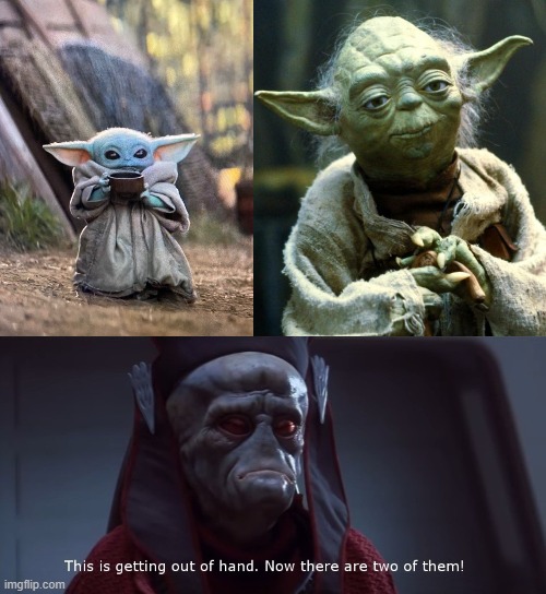 image tagged in baby yoda tea,memes,star wars yoda,viceroy newt gunray star wars this is getting out of hand | made w/ Imgflip meme maker