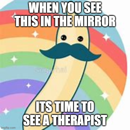  WHEN YOU SEE THIS IN THE MIRROR; ITS TIME TO SEE A THERAPIST | image tagged in lol | made w/ Imgflip meme maker