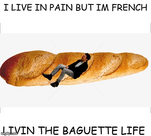 the good part is you can eat your house | I LIVE IN PAIN BUT IM FRENCH; LIVIN THE BAGUETTE LIFE | image tagged in white background,baguette,french,pain | made w/ Imgflip meme maker