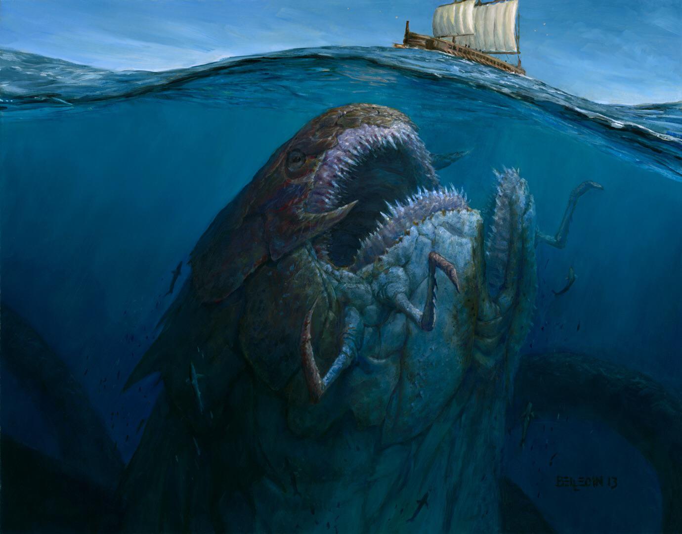 High Quality Sea Monster Eating Boat Blank Meme Template