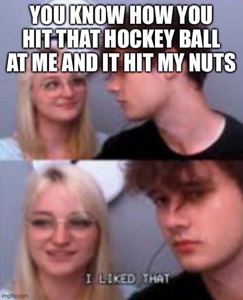 I liked that | YOU KNOW HOW YOU HIT THAT HOCKEY BALL AT ME AND IT HIT MY NUTS | image tagged in i liked that | made w/ Imgflip meme maker