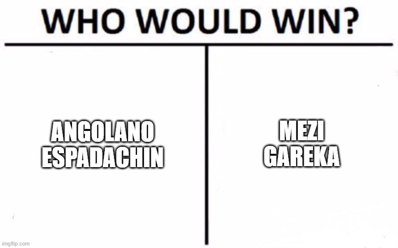 Who Would Win? Meme | ANGOLANO ESPADACHIN; MEZI GAREKA | image tagged in memes,who would win | made w/ Imgflip meme maker