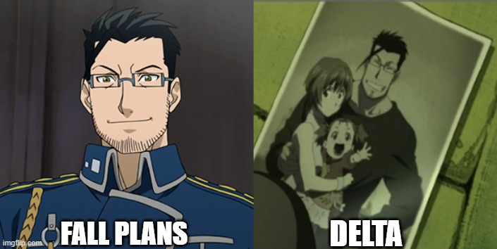 delta hughes | FALL PLANS; DELTA | image tagged in covid-19,anime meme,fma | made w/ Imgflip meme maker