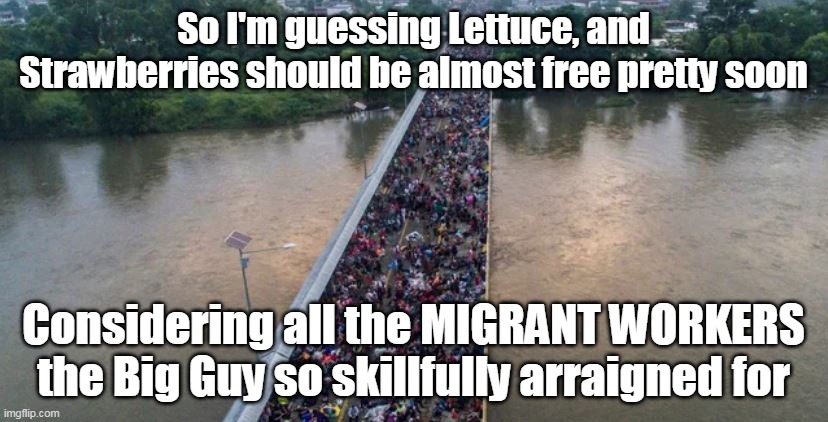 Open Borders ? Nah, "Mitigating Inflation on Fresh Produce" | So I'm guessing Lettuce, and Strawberries should be almost free pretty soon; Considering all the MIGRANT WORKERS the Big Guy so skillfully arraigned for | image tagged in memes | made w/ Imgflip meme maker