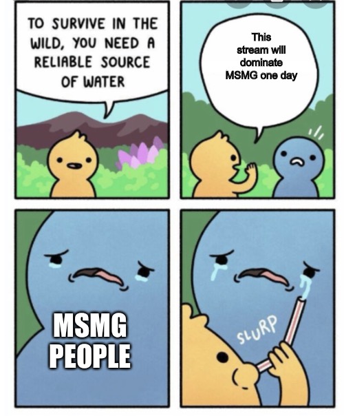To survive in the wild | This stream will dominate MSMG one day; MSMG PEOPLE | image tagged in to survive in the wild | made w/ Imgflip meme maker