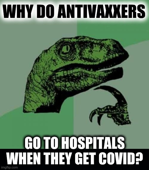 the red pill of reality | WHY DO ANTIVAXXERS; GO TO HOSPITALS WHEN THEY GET COVID? | image tagged in memes,philosoraptor,antivax,conservative hypocrisy,qanon,misinformation | made w/ Imgflip meme maker