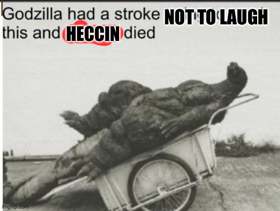Godzilla | NOT TO LAUGH HECCIN | image tagged in godzilla | made w/ Imgflip meme maker