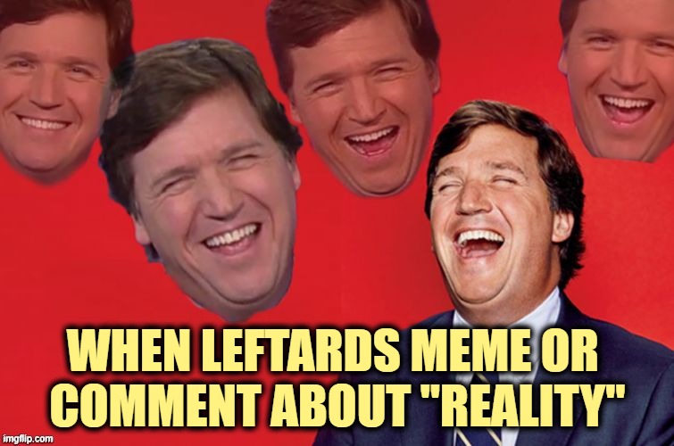 Only red states are red pilled. | WHEN LEFTARDS MEME OR 
COMMENT ABOUT "REALITY" | image tagged in tucker laughs at libs,leftists,tds | made w/ Imgflip meme maker