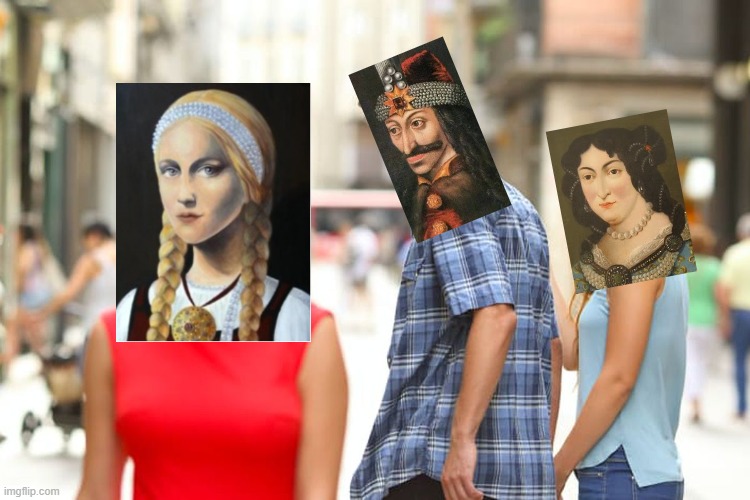 When your secret lover comes to your city unexpectedly | image tagged in memes,distracted boyfriend,history,vlad the impaler,dracula | made w/ Imgflip meme maker
