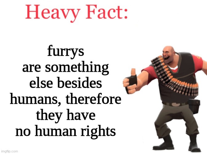 Heavy fact | furrys are something else besides humans, therefore they have no human rights | image tagged in heavy fact | made w/ Imgflip meme maker