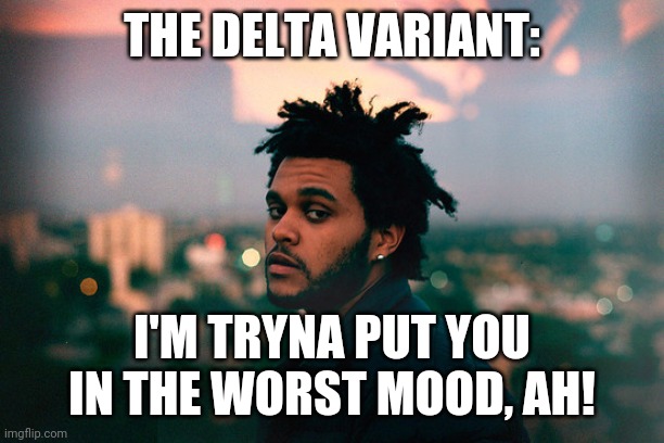 Delta variant be like | THE DELTA VARIANT:; I'M TRYNA PUT YOU IN THE WORST MOOD, AH! | image tagged in the weekend | made w/ Imgflip meme maker