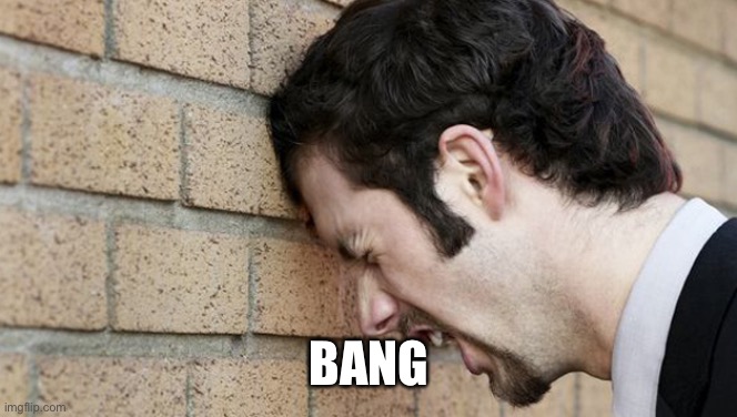 Banging Head against wall | BANG | image tagged in banging head against wall | made w/ Imgflip meme maker