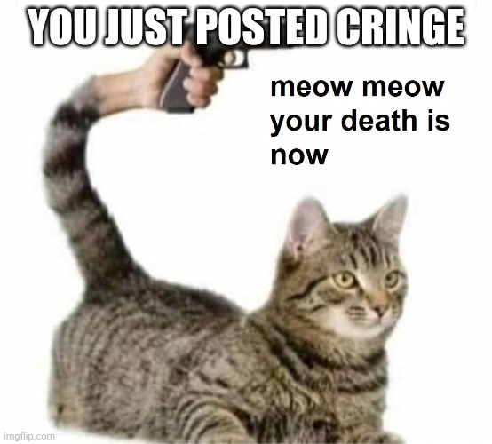 B e g o n e | YOU JUST POSTED CRINGE | image tagged in meow meow your death is now | made w/ Imgflip meme maker