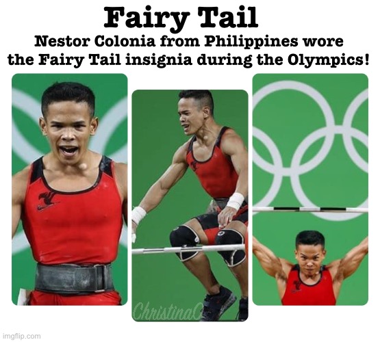 Fairy Tail Olympics Nestor Colonia | Fairy Tail; Nestor Colonia from Philippines wore the Fairy Tail insignia during the Olympics! | image tagged in memes,fairy tail,olympics,anime meme,fairy tail meme,anime | made w/ Imgflip meme maker