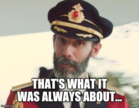 Captain Obvious | THAT'S WHAT IT WAS ALWAYS ABOUT... | image tagged in captain obvious | made w/ Imgflip meme maker