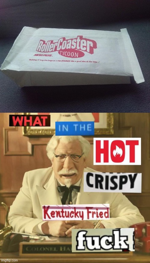 Official RollerCoaster Tycoon Barf Bag | image tagged in what in the hot crispy kentucky fried frick,rollercoaster tycoon,gaming,memes,dank memes,barf bag | made w/ Imgflip meme maker