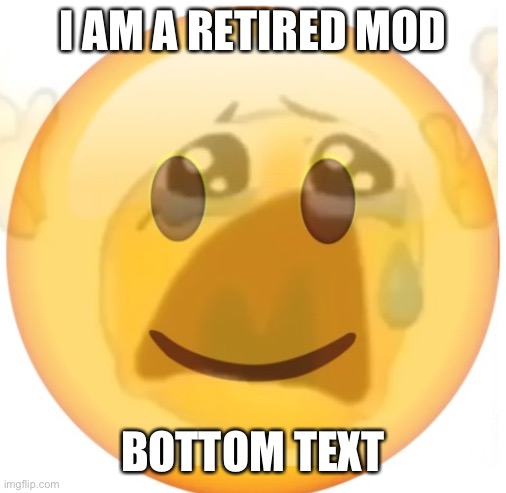 happy emoji on the outside, but crying on the inside | I AM A RETIRED MOD; BOTTOM TEXT | image tagged in happy emoji on the outside but crying on the inside | made w/ Imgflip meme maker