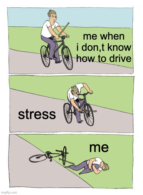 Bike Fall | me when i don,t know how to drive; stress; me | image tagged in memes,bike fall | made w/ Imgflip meme maker