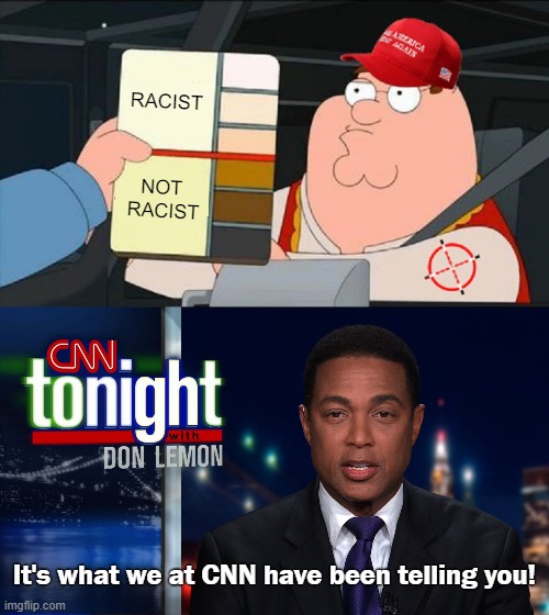 The Don Lemon View on Racism | RACIST; NOT 
RACIST; It's what we at CNN have been telling you! | image tagged in maga racist blank | made w/ Imgflip meme maker