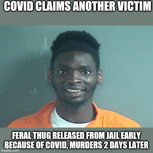 The Chinese Flu panic has claimed another victim. Soft NJ officials release this thug early and guess what happens? | COVID CLAIMS ANOTHER VICTIM; FERAL THUG RELEASED FROM JAIL EARLY BECAUSE OF COVID, MURDERS 2 DAYS LATER | image tagged in thugs | made w/ Imgflip meme maker