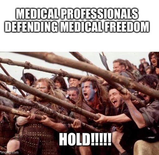 Nurses Against mandated medical intervention | MEDICAL PROFESSIONALS DEFENDING MEDICAL FREEDOM; HOLD!!!!! | image tagged in braveheart hold,nurse,medicine | made w/ Imgflip meme maker