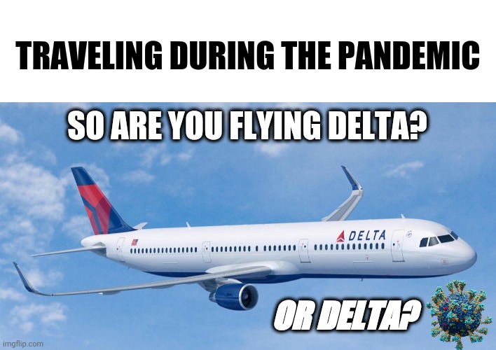 Traveling during the pandemic | TRAVELING DURING THE PANDEMIC; SO ARE YOU FLYING DELTA? OR DELTA? | image tagged in delta gets you there - without an ass kicking,funny,covid-19,pandemic,flying | made w/ Imgflip meme maker