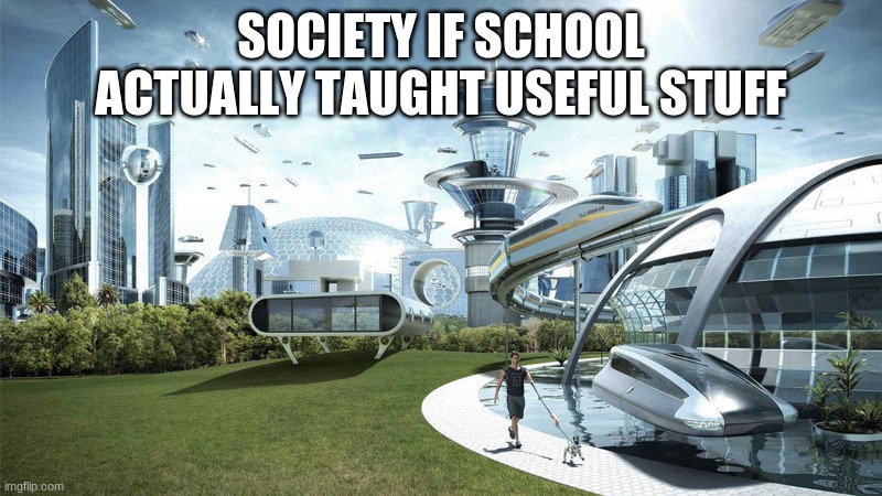 The future world if | SOCIETY IF SCHOOL ACTUALLY TAUGHT USEFUL STUFF | image tagged in the future world if | made w/ Imgflip meme maker