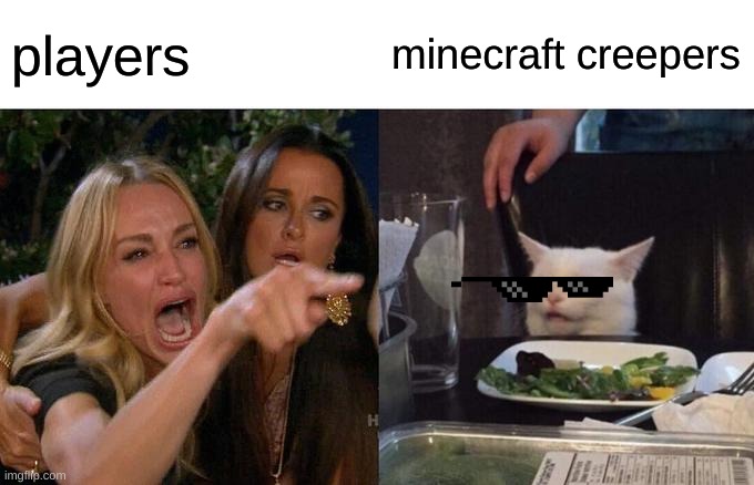 Woman Yelling At Cat | players; minecraft creepers | image tagged in memes,woman yelling at cat | made w/ Imgflip meme maker