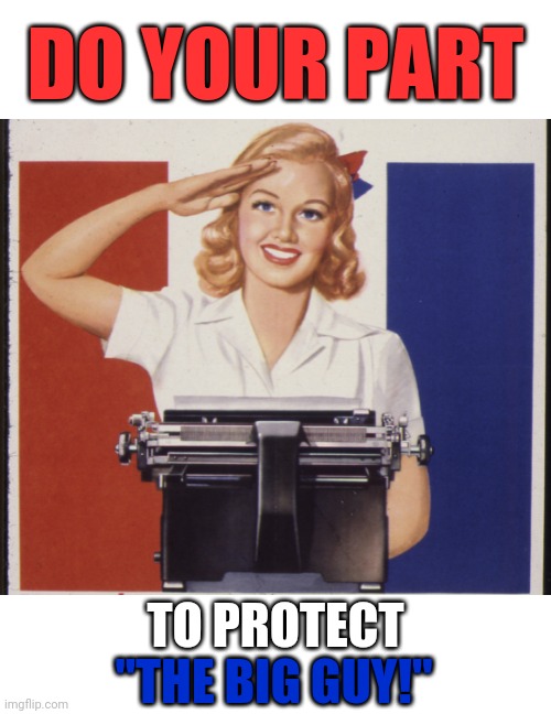 media at work | DO YOUR PART; TO PROTECT; "THE BIG GUY!" | image tagged in liberal media | made w/ Imgflip meme maker