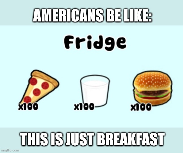 its funny because its true. | AMERICANS BE LIKE:; THIS IS JUST BREAKFAST | image tagged in memes,american,fat | made w/ Imgflip meme maker