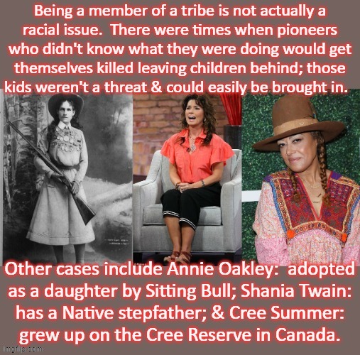 They are part of Native communities. | image tagged in annie oakley sharpshooter,shania twain,cree summer,native american,historical meme | made w/ Imgflip meme maker