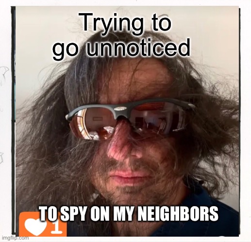 Annonnimouzzz | Trying to go unnoticed; TO SPY ON MY NEIGHBORS | image tagged in funny | made w/ Imgflip meme maker