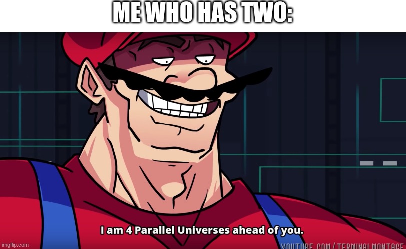 Mario I am four parallel universes ahead of you | ME WHO HAS TWO: | image tagged in mario i am four parallel universes ahead of you | made w/ Imgflip meme maker