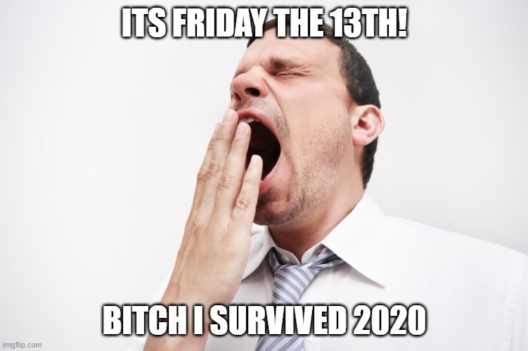 yawn | ITS FRIDAY THE 13TH! BITCH I SURVIVED 2020 | image tagged in yawn,AdviceAnimals | made w/ Imgflip meme maker