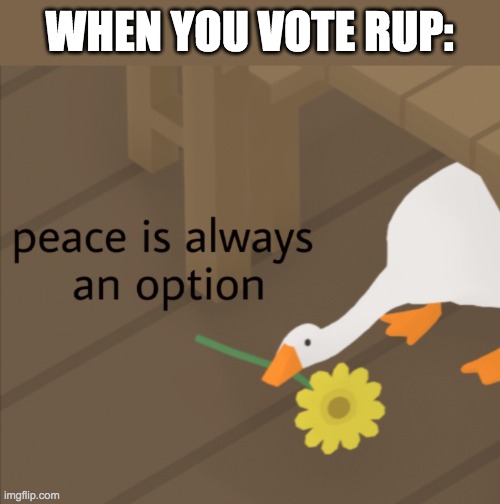 peace was always an option | WHEN YOU VOTE RUP: | image tagged in peace was always an option | made w/ Imgflip meme maker