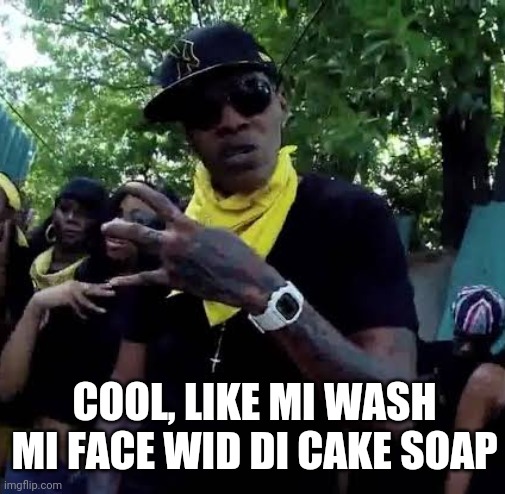 Cool, like mi wash mi face wid di cake SOAP | COOL, LIKE MI WASH MI FACE WID DI CAKE SOAP | image tagged in straight jeans and fitted,funny,funny memes,gangsta,cool,anime | made w/ Imgflip meme maker