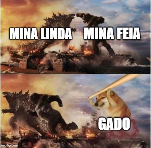 kkkkkkkk | MINA FEIA; MINA LINDA; GADO | image tagged in kong godzilla doge | made w/ Imgflip meme maker