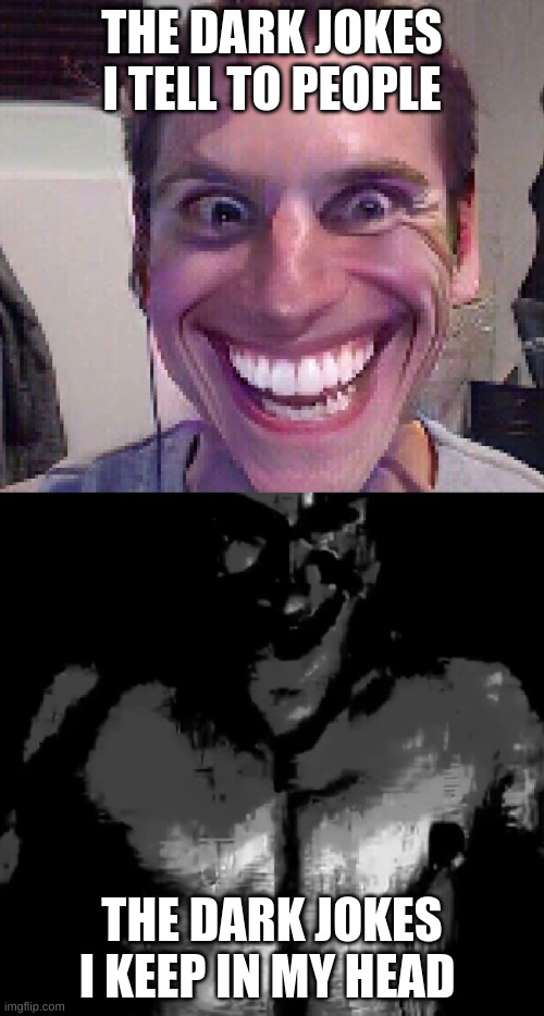 Light/Dark Jerma | THE DARK JOKES I TELL TO PEOPLE; THE DARK JOKES I KEEP IN MY HEAD | image tagged in light/dark jerma | made w/ Imgflip meme maker