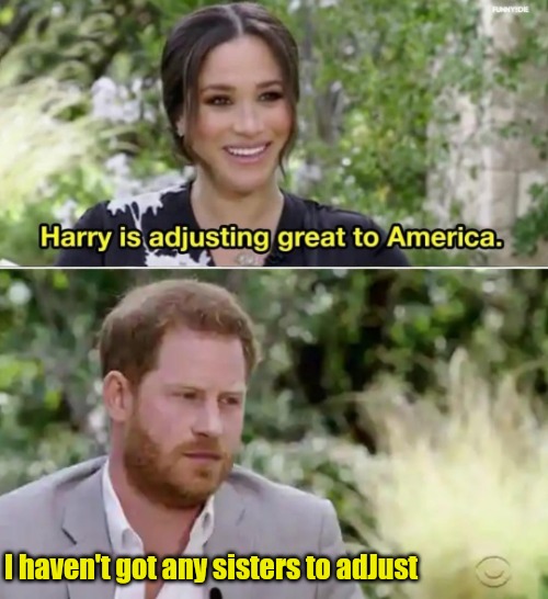 Prince Harry is Adjusting | I haven't got any sisters to adJust | image tagged in prince harry is adjusting | made w/ Imgflip meme maker