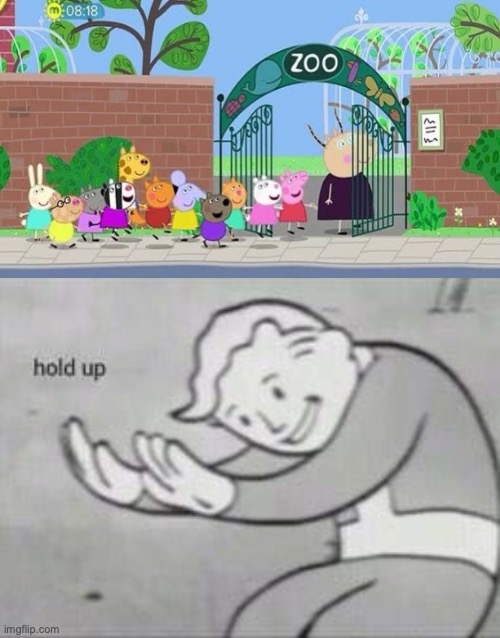 Peppa Pig Visits Jail | image tagged in fallout hold up | made w/ Imgflip meme maker