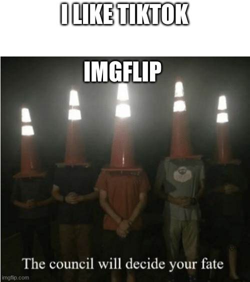 The council will decide your fate | I LIKE TIKTOK; IMGFLIP | image tagged in the council will decide your fate,tiktok sucks,tiktok | made w/ Imgflip meme maker