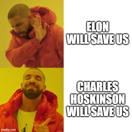 Drake Blank | ELON WILL SAVE US; CHARLES HOSKINSON WILL SAVE US | image tagged in drake blank,ada_meme | made w/ Imgflip meme maker